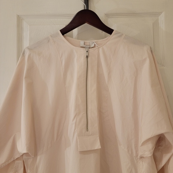 Cos Oversized A-Line Shirt Dress Size 2 Light Beige Cotton Exposed Zip Neck NWT - Picture 4 of 12